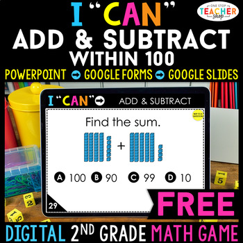 Preview of 2nd Grade DIGITAL I CAN Math Game | Add & Subtract within 100  | FREE