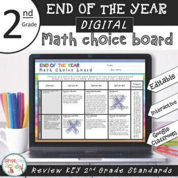 Preview of 2nd Grade DIGITAL Math End of the Year Choice Board –EDITABLE– Distance Learning