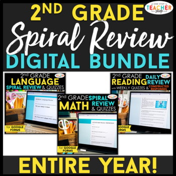 Preview of 2nd Grade DIGITAL Spiral Review | Math, Reading, & Grammar HUGE BUNDLE