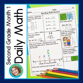 Preview of 2nd Grade Math Spiral Review Worksheet Warm Ups Morning Work Packets for BTS