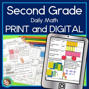 Preview of 2nd Grade Math Spiral Review Worksheet Warm Ups Morning Work Digital & Print
