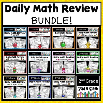 Preview of 2nd Grade Math Spiral Review Packets Daily Morning Work  BUNDLE
