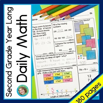 Preview of 2nd Grade Math Review Packets Daily Warm Ups Worksheets Spring May Morning Work