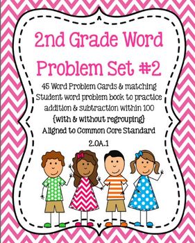 Preview of 2nd Grade Daily Word Problem Book & Cards 2.OA.1, 2.NBT.5 {SET 2}