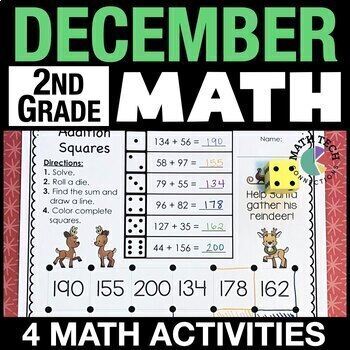 Preview of 2nd Grade December Math Centers, Morning Work, Christmas Early Finishers & Craft