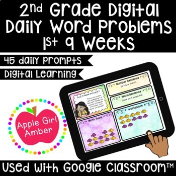 Preview of 2nd Grade Digital Daily Math Word Problems | 1st 9 Weeks for Google Classroom™
