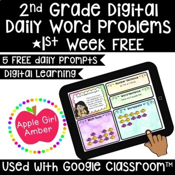 Preview of 2nd Grade Digital Daily Math Word Problems | Week 1 FREE for Google Classroom™