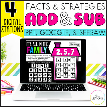 Preview of Addition & Subtraction Fact Slides w/ Fact Families & Missing Numbers Activities