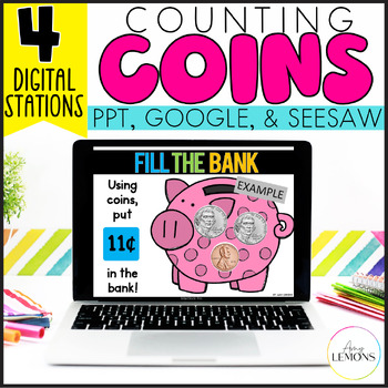 Preview of Counting Coins Math Slides with Counting Money Games & Digital Activities