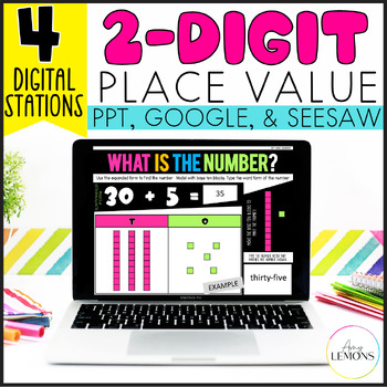 Preview of Place Value Math Slides for 2 Digit Numbers with Digital Place Value Activities