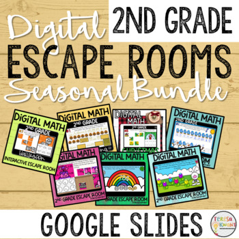 Preview of 2nd Grade Digital Seasonal Math Escape Rooms Games on Google Slides & PowerPoint
