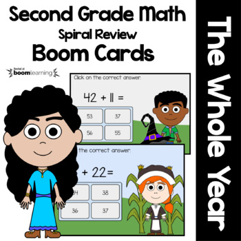 Preview of 2nd Grade Digital Task Cards Boom Cards™ Bundle THE WHOLE YEAR | Math Facts