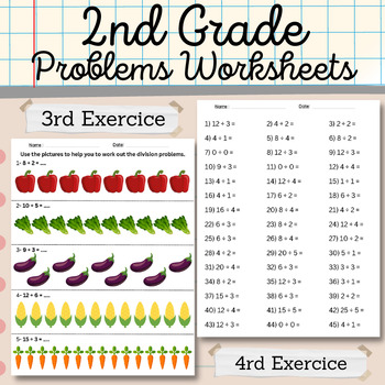 2nd Grade Division Problems as grouping Worksheets, 4 Types of Exercices