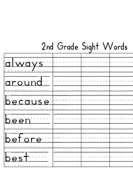 2nd Grade Dolch Sight Word Handwriting worksheets by Amy ...