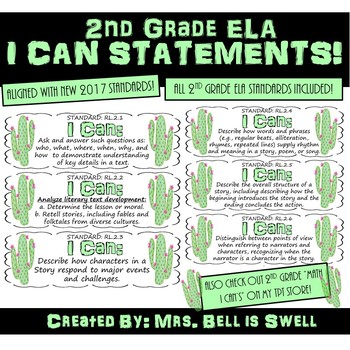 Preview of 2nd Grade ELA "I Can" Statements (Cactus Theme)