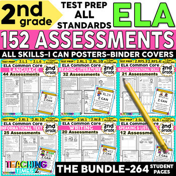 Preview of 2nd Grade ELA Common Core- (ALL STANDARDS) Assessment Pack- 329 pages