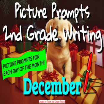 Preview of 2nd Grade ELA Daily Writing Prompts Pictures Activities WINTER BUNDLE