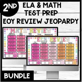 Preview of 2nd Grade ELA & Math Test Prep EOY Review | Jeopardy Game NO PREP | BUNDLE