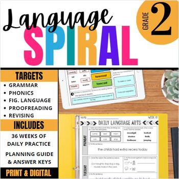 Preview of 2nd Grade ELA Spiral Review: Grammar Review & Language Arts Morning Work | PRINT