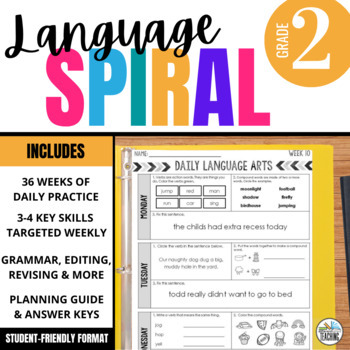 Preview of 2nd Grade ELA Spiral Review: Grammar Review & Language Arts Morning Work | PRINT