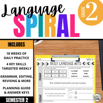 Preview of 2nd Grade ELA Spiral Review: Grammar Review & Language Arts Morning Work | Sem 2