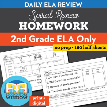 Preview of 2nd Grade ELA Spiral Review Homework, Exit Tickets, Worksheets + Google, Seesaw