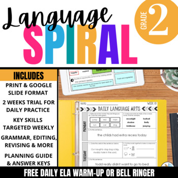 Preview of 2nd Grade ELA Spiral Review for Language Arts Morning Work or Homework | FREE