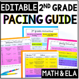 2nd Grade ELA Math Pacing Guide Curriculum Map Editable Template Bundle