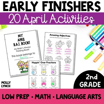 Preview of April 2nd Grade Early Finishers | April Fast Finishers BAT Book for 2nd Graders