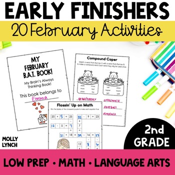 Preview of 2nd Grade Early Finishers February | Fast Finishers BAT Book for 2nd Graders