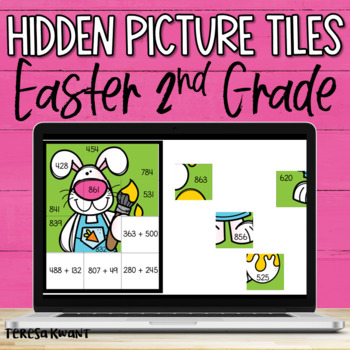 Preview of 2nd Grade Easter Digital Math Review on Google Slides Hidden Picture Tiles