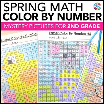 Preview of Spring Coloring Sheets Math Color by Number Worksheet Pages April Fun 2nd Grade