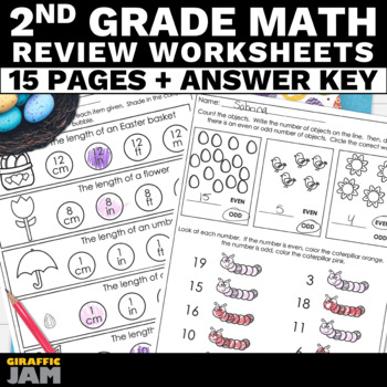Preview of 2nd Grade Easter Math Review Packet of Easter Math Activities for Second Grade