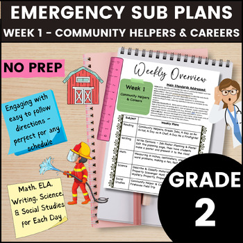 Preview of 2nd Grade Emergency Sub Plans - Week 1 Community Helpers & Careers