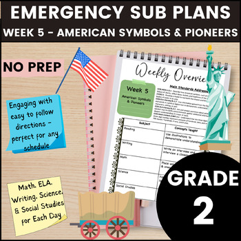 Preview of 2nd Grade Emergency Sub Plans Week 5 - American Symbols & Pioneers
