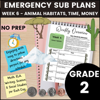 Preview of 2nd Grade Emergency Sub Plans Week 6 - Time, Money, & Habitats