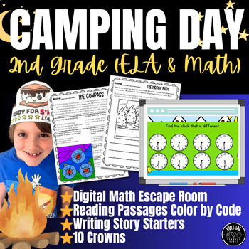 Preview of 2nd Grade End of Year Camping Day: Reading, Writing & Math Review Escape Room