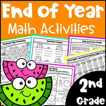 Preview of 2nd Grade End of Year Math Activities Worksheets, Summer Packet, Math Review