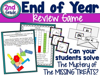Preview of 2nd Grade End of Year Solve the Mystery Escape Room Game $, time, Graphs, More