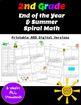 Preview of 2nd Grade End of Year & Summer Math Spiral- Distance Learning
