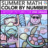 Preview of 2nd Grade Fun End of the School Year Math Review Activity Summer Coloring Pages