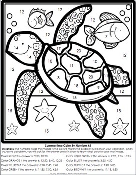 2nd grade end of the year math review color by number summer activities