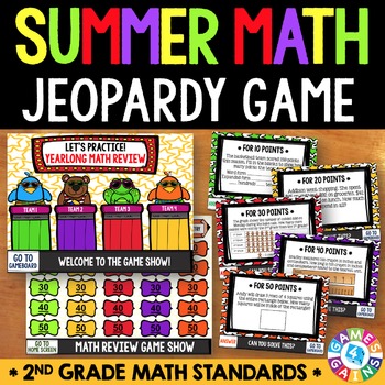 Preview of 2nd Grade Fun End of the Year Math Review Activity Jeopardy Game Show Summer