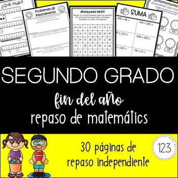 Preview of 2nd Grade End of the Year Math Review - Spanish [[NO PREP!]] Packet