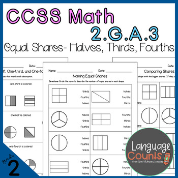 Preview of 2nd Grade, Equal Shares: Halves, Thirds, Fourths- No Prep Practice Worksheets