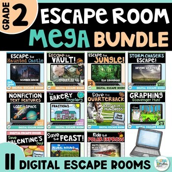 Preview of 2nd Grade Escape Room End of Year BUNDLE - Digital Math Grammar & Science Games