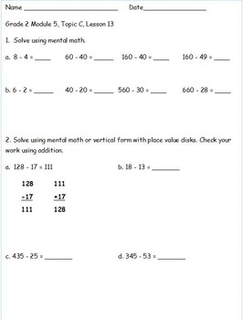 2nd Grade Eureka Math Module 5 Topic C Lessons 13 18 Worksheets Tpt