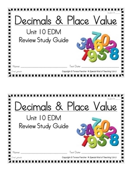 Preview of 2nd Grade Everyday Math: Unit 10- Decimals &Place Value Study Guide