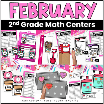 Preview of 2nd Grade February Math Centers | Hands-On Task Cards & Activites for Grade 2