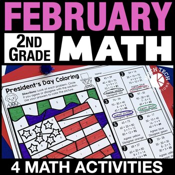Preview of 2nd Grade February Math Centers, Valentine's Day Craft, President's Day Activity